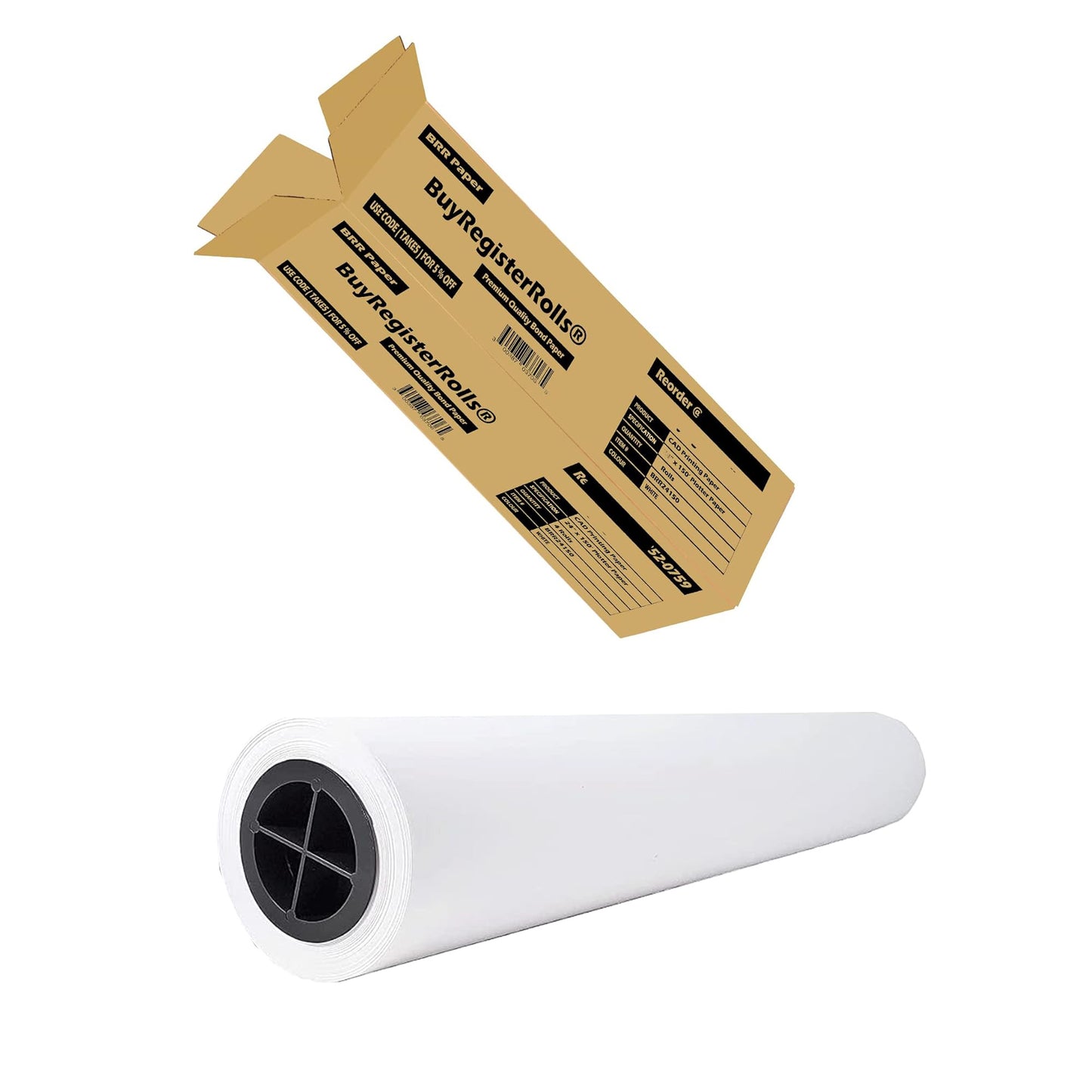 24" x 150' Plotter Paper, White CAD Paper Rolls ( 1 Roll ) ( 24150-1 )