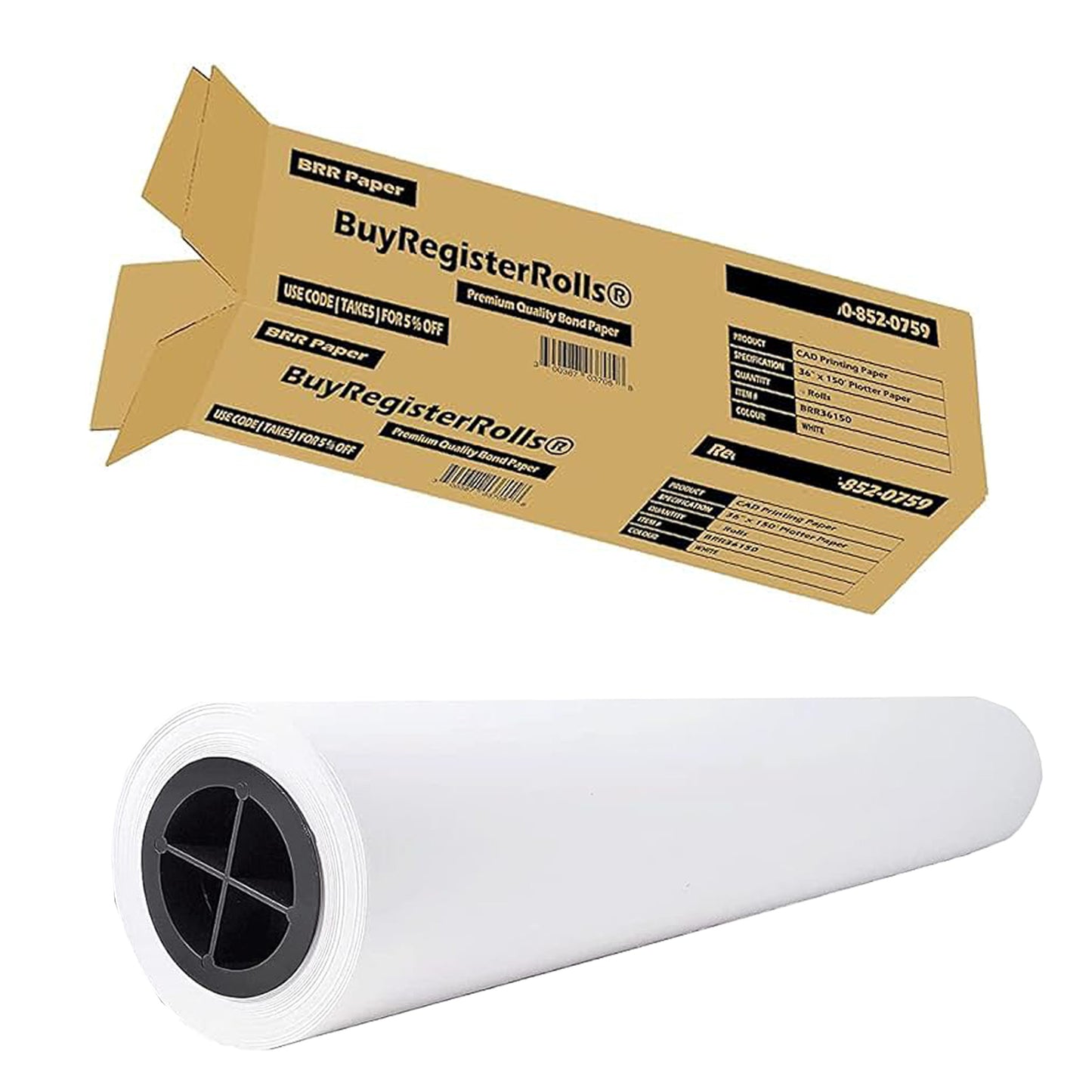 36" x 150' Plotter Paper, CAD Printer Paper Rolls ( 1 Roll ) ( 36150-1 )