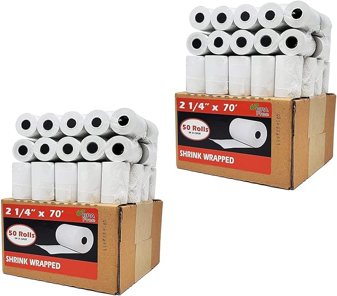 2 1/4" x 70' Thermal Paper Credit Card Rolls ( 100 Rolls ) (21470-100)