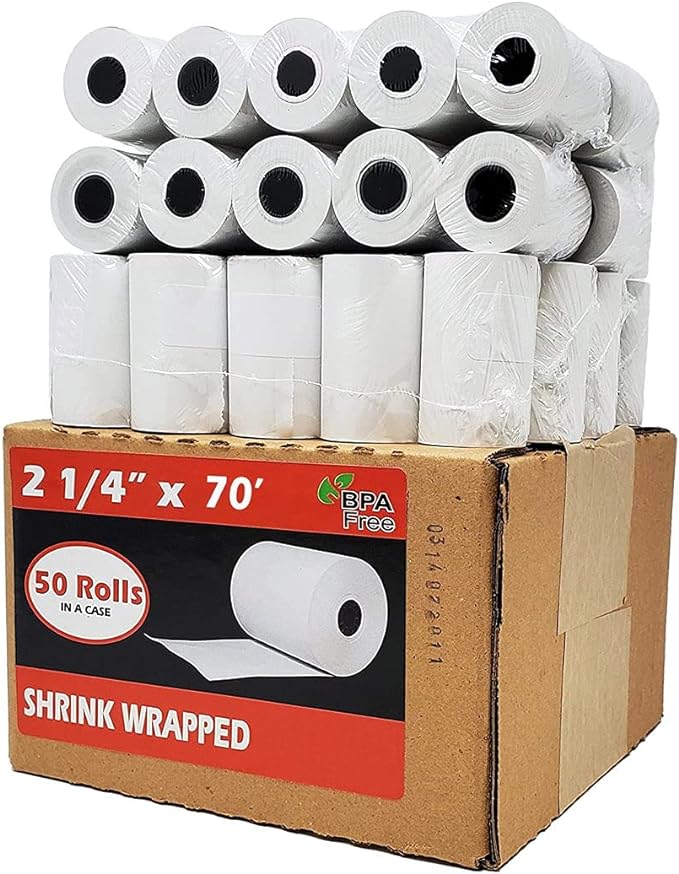 2 1/4" x 70' Thermal Paper Credit Card Rolls ( 50 Rolls ) (21470-50)