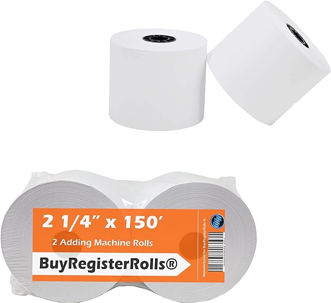 2 1/4" x 150' White, Premium 1 Ply Cash Register/ Adding Calculator ( 2 Rolls ) (214150-2)