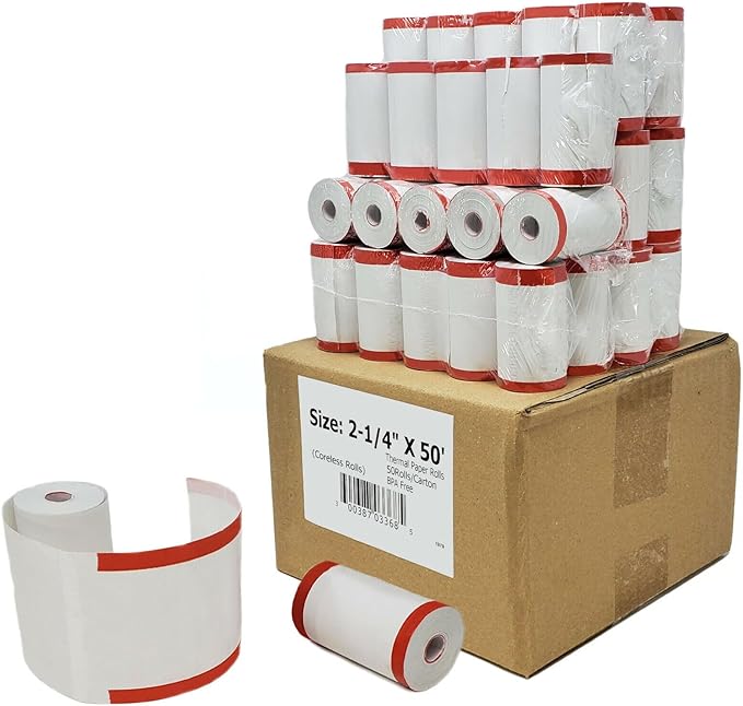Coreless 2 1/4" x 50' Thermal Receipt Paper Rolls ( 50 Rolls ) ( 21450-50 )