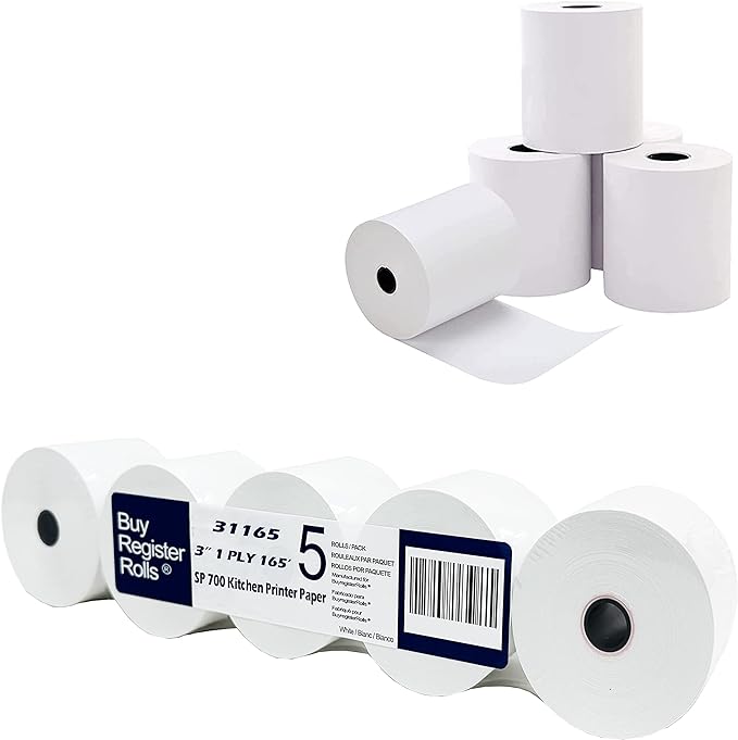 3" x 165' 1 Ply Bond Receipt POS Cash Register Paper ( 5 Rolls ) ( 31165-5 )