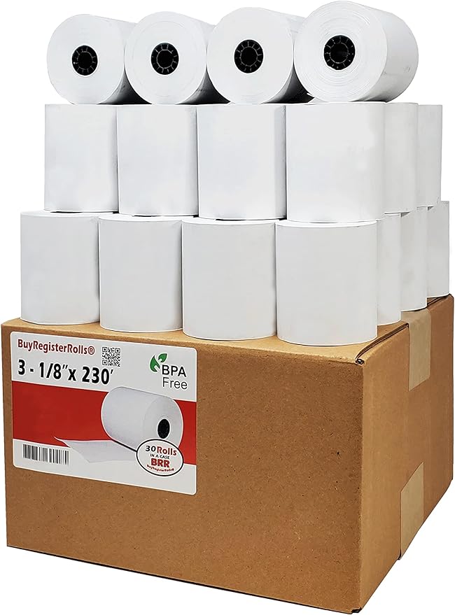 3 1/8" x 230' 55 GSM, Thermal Receipt Paper Rolls ( 30 Rolls ) ( 318230-30 )