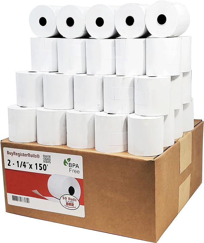 2 1/4" x 150' Thermal Paper Cash Register Printer paper ( 50 Rolls ) (214150-50)