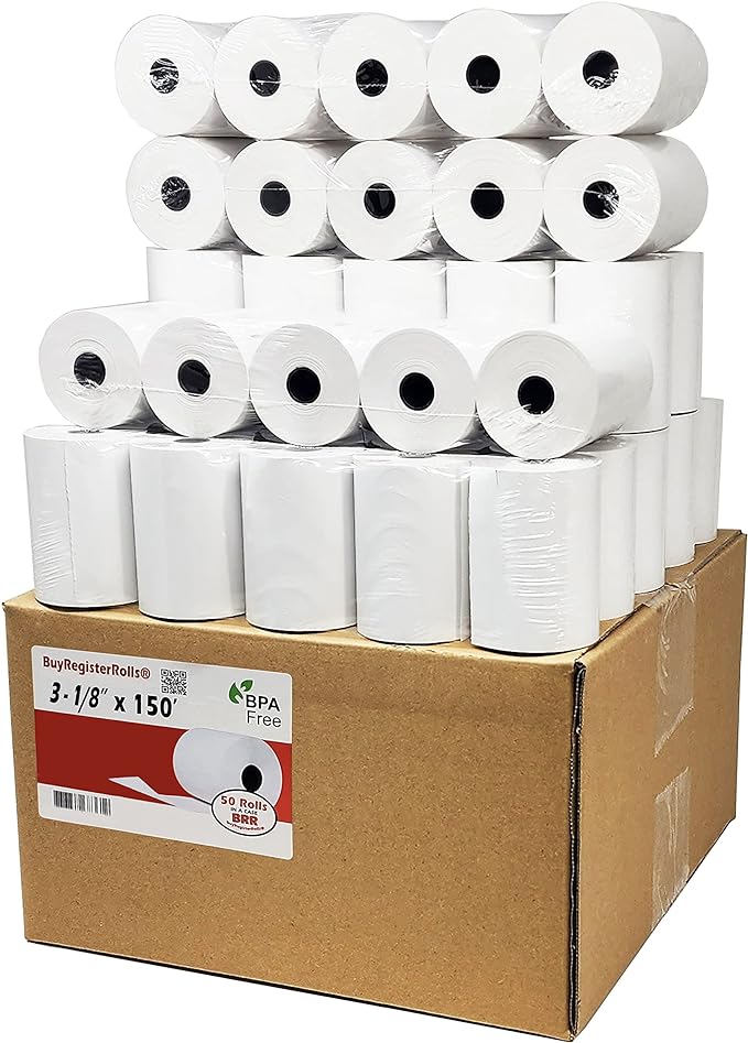 3 1/8" x 150' Thermal Paper Cash Register Rolls ( 50 Rolls ) ( 318150-50 )