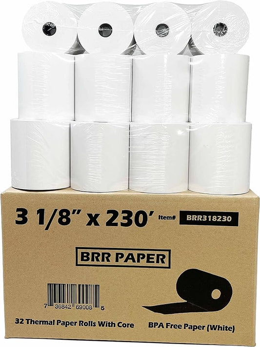 3 1/8" x 230' Square POS Register Thermal Paper ( 32 Rolls ) ( 318230-32 )