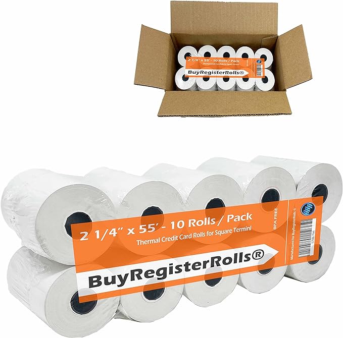 2 1/4" x 55' Thermal Receipt Credit Card Paper Roll ( 10 Rolls ) (21455-10)