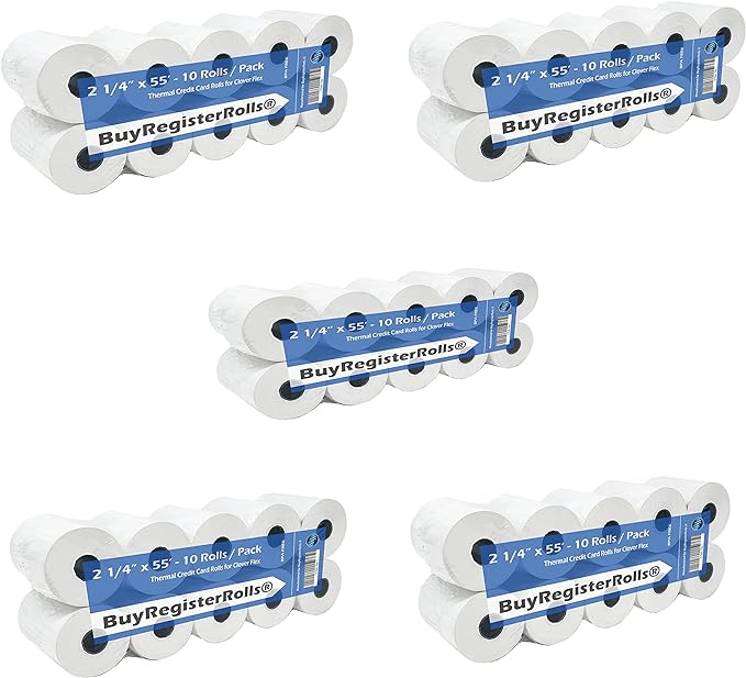 2 1/4" x 55' Thermal Paper Credit Card Rolls-Shrinked Wrapped ( 50 Rolls ) (21455-50)