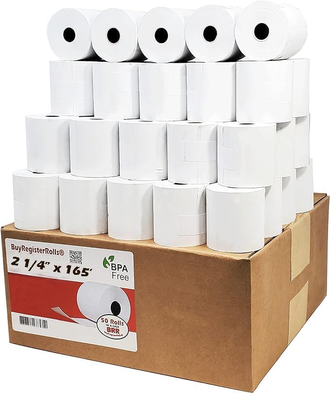2 1/4" x 165' Thermal Paper Receipt Rolls ( 50 Rolls ) ( 214165-50 )