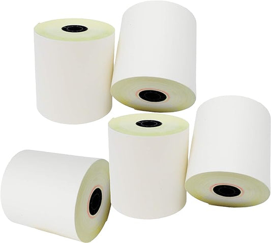 3" x 95' 2-Ply White/Canary Kitchen Paper Receipt Rolls Carbonless ( 5 Rolls ) ( 3295-5 )