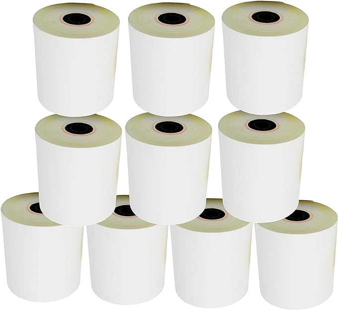 3" x 95' 2-Ply White/Canary Kitchen Printer Paper Carbonless Rolls ( 10 Rolls ) ( 3295-10 )