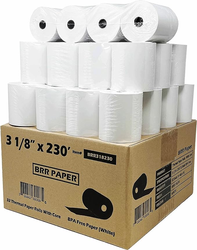 3 1/8" x 230' Thermal Receipt Paper Rolls ( 32 Rolls ) ( 318230-32 )