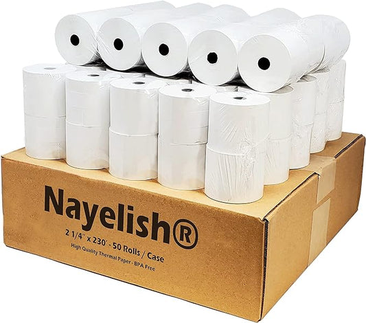 2 1/4" x 230' 1-Ply Thermal Paper Cash Register Rolls ( 50 Rolls ) ( 214230-50 )