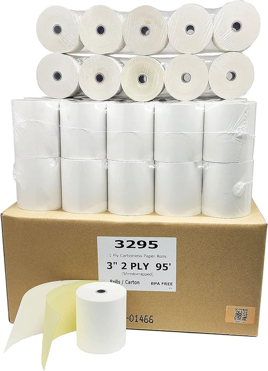 3" x 95' 2-Ply White/Canary, Kitchen Printer Paper Carbonless ( 40 Rolls ) ( 3295-40 )